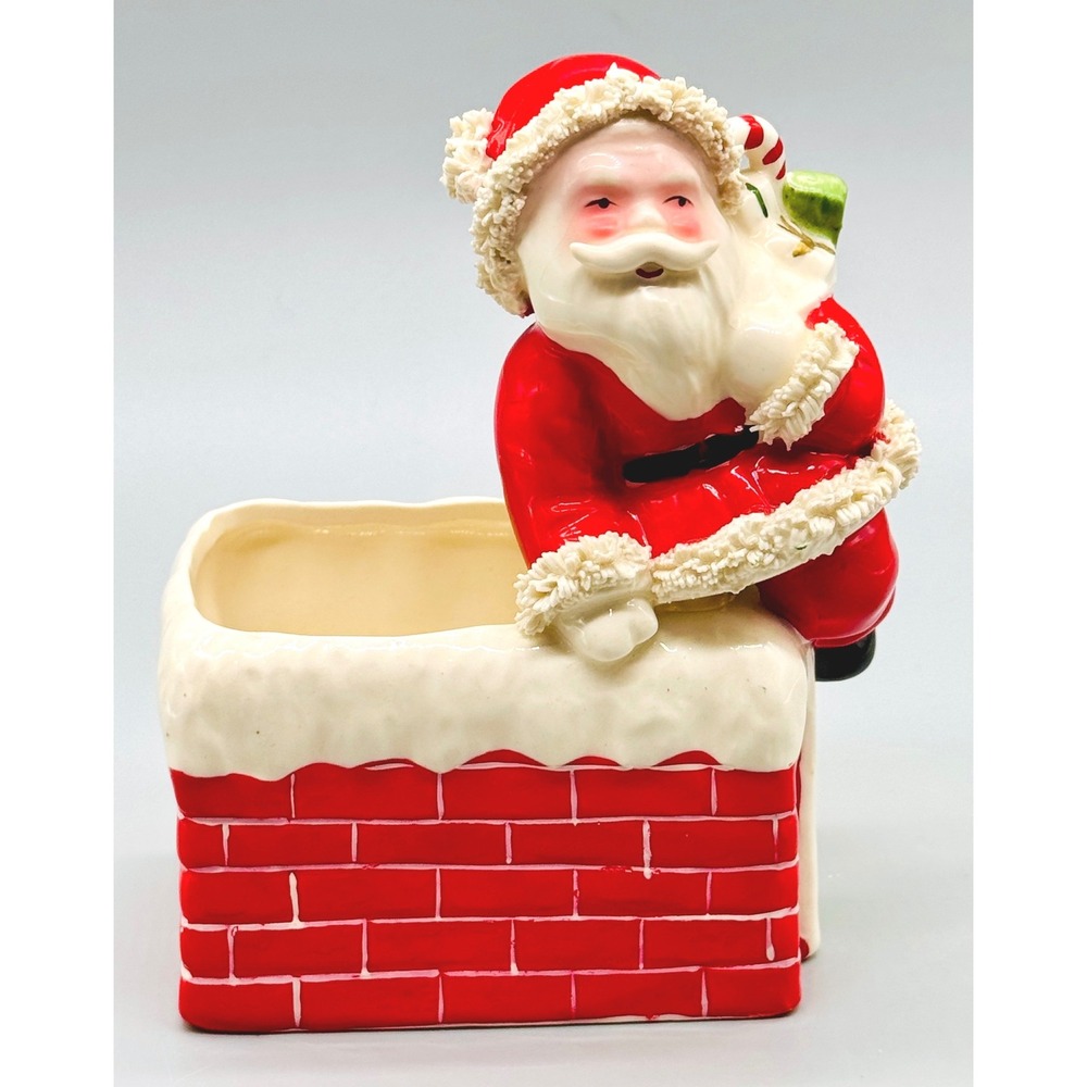 Napco Santa Claus Chimney Planter Spaghetti Trim Mid Century MCM Ceramic Japan